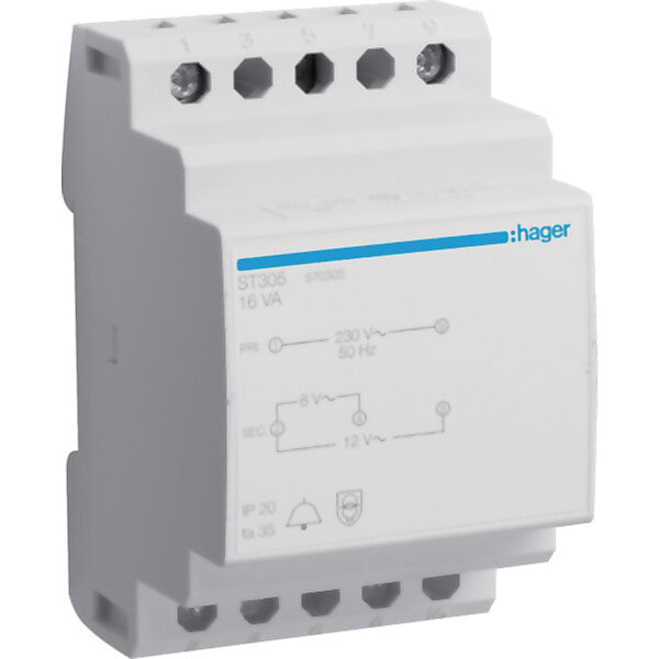 Hager Klingeltrafo 8V/2,0A-12V/1,33A ST305